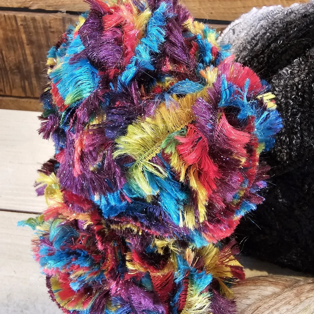 2+ Lbs. of Acrylic Novelty Yarns B&W, Multi, Yellow, Tan & Turquoise